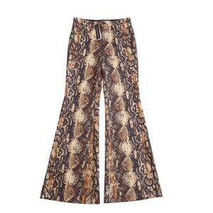 Alice + Olivia Womens Cristena Pants Camel Black Snake Faux Leather Flare 8